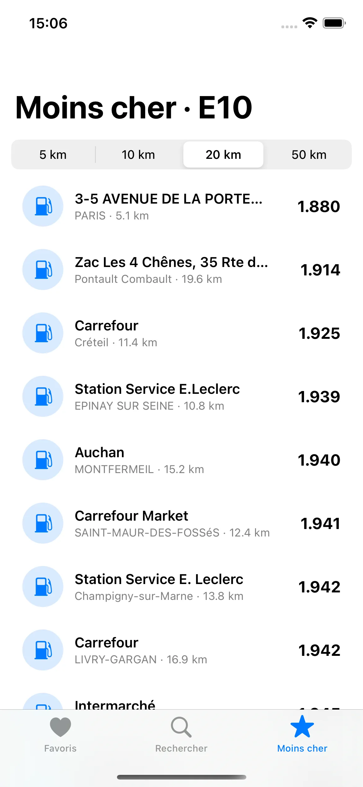 La station la moins chère à proximité