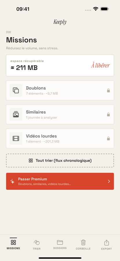 Keeply — écran Missions / Missions screen