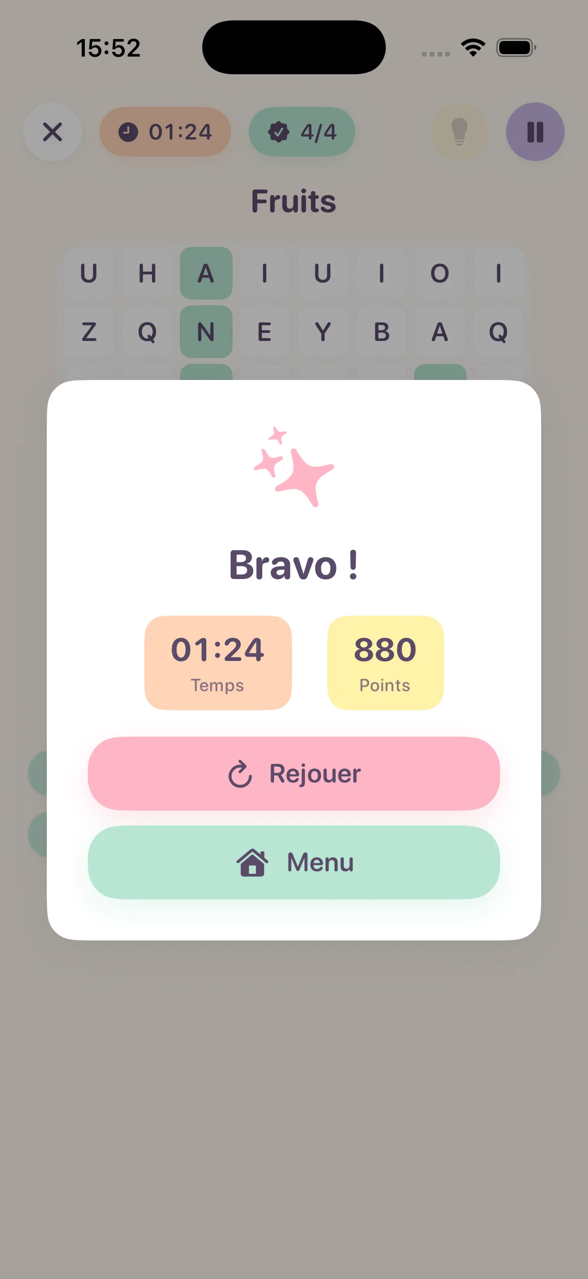 L'écran de victoire