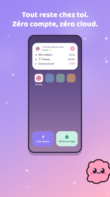 Widget Remindo sur l'écran d'accueil